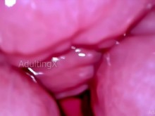 Dentro de una cámara POV de Cervix Camgirl en vagina con juguete rosa vibrante