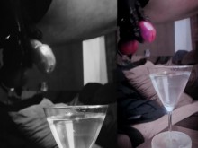 Enorme corrido en un martini-glas de agua después de estirar mis bolas