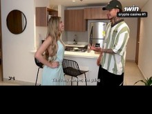 Rubia cachonda le paga al repartidor de pizzas con su coño - Danner Mendez & Ambar Prada