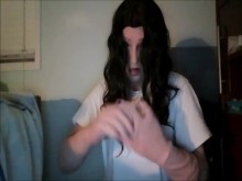 ¡Mayo travieso pt1! Usando mi máscara femenina May y mi pecho, ¡me puse mis guantes femeninos!