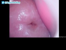 Primer plano del cuello uterino reproduciéndose durante un show de webcam en vivo 254-6