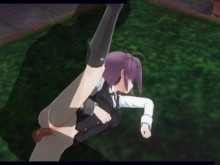 3D HENTAI Konno Yuuki es follada en el patio y recibe un creampie